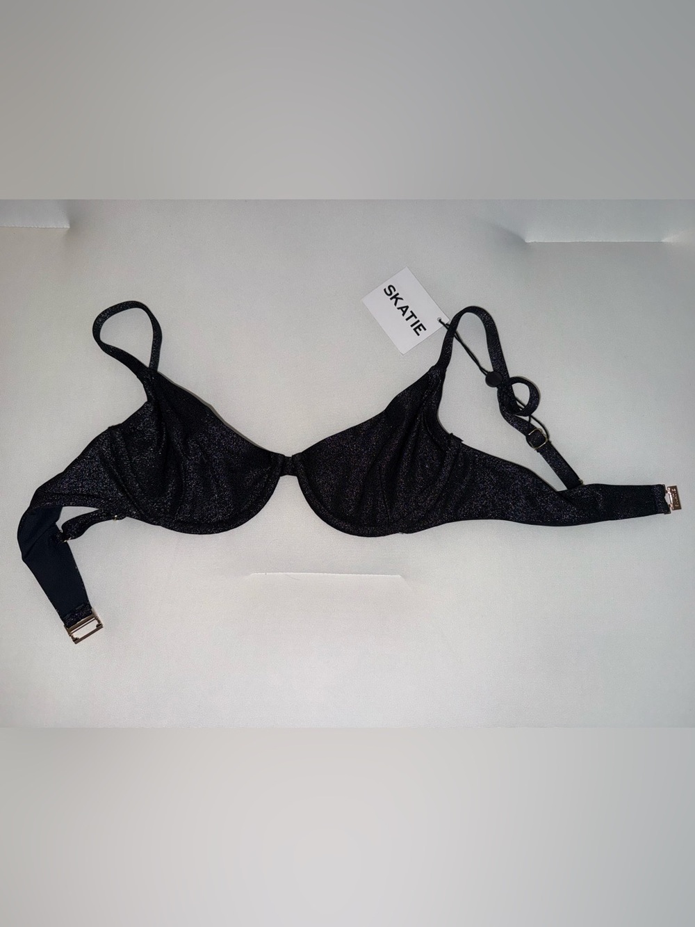 Skatie Black Shimmer Underwire Bikini Top with Adjustable Straps